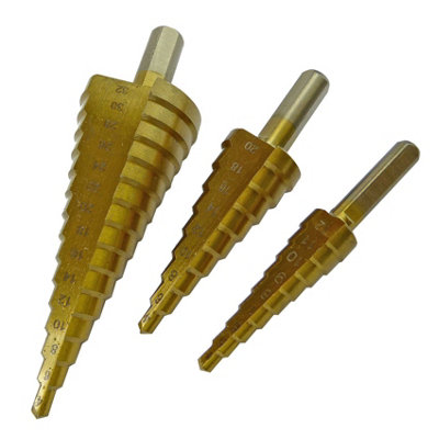 Toolpak Hss Step Drill Bit Set3-Piece 4-32mmTin Titanium CoatedFor Steel Non-Ferrous Metal Hard Plastic from B&Q