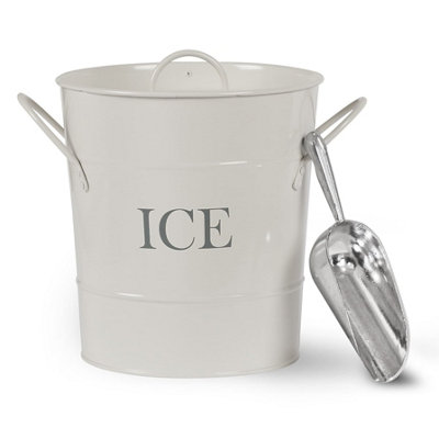 Garden Trading Traditional Chalk White Steel Ice Bucket With Scoop Holder Carry Handles Indoor Outdoor Entertaining Retro ChicVintage Charm from B&Q