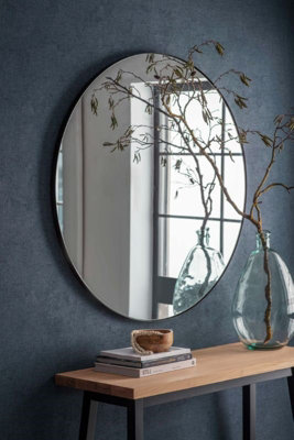  - Garden Trading Cherington Indoor Round Wall Hallway Mirror 100Cm Black Steel