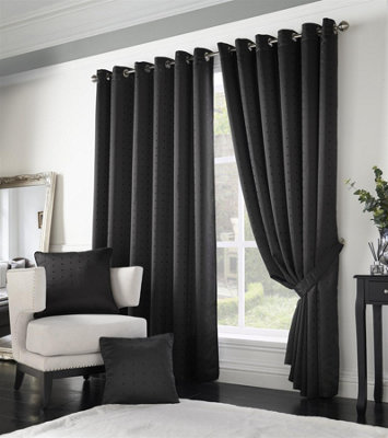 Luxury Living Adiso Eyelet Ring Top Curtains Black from B&Q