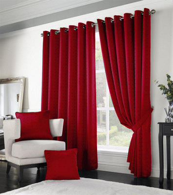Luxury Living Adiso Eyelet Ring Top Curtains Red from B&Q
