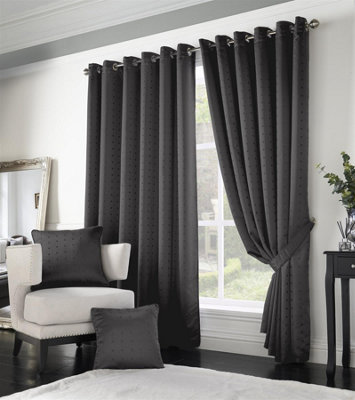 Luxury Living Adiso Eyelet Ring Top Curtains Charcoal from B&Q