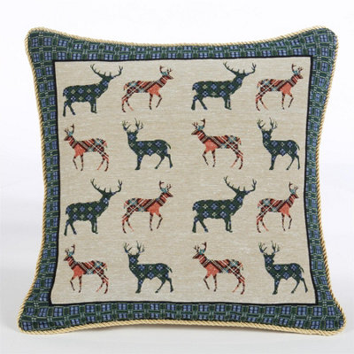 Luxury Living Stags 18" Tapestry Christmas Cushion from B&Q