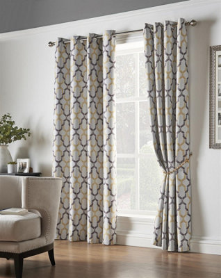 Luxury Living Geo Printed Ring Top Curtains Ochre from B&Q