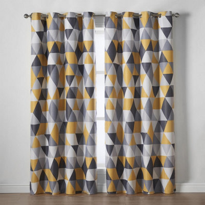 Luxury Living Mo Ring Top Printed Curtains Ochre from B&Q