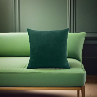 Luxury Living Plain Velvet Chenille Cushion Green from B&Q