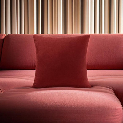 Luxury Living Plain Velvet Chenille Cushion Red from B&Q