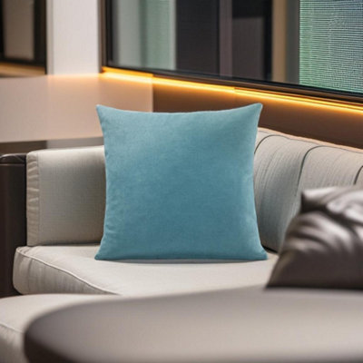 Luxury Living Plain Velvet Chenille Cushion Teal from B&Q