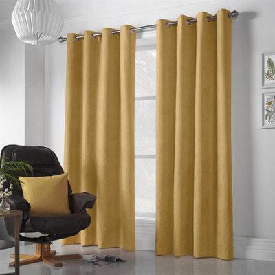 Luxury Living Velvet Chenille Ring Top Curtains Ochre from B&Q
