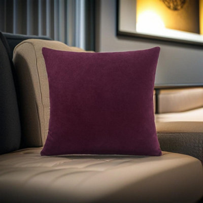 Luxury Living Plain Velvet Chenille Cushion Aubergine from B&Q
