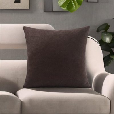 Luxury Living Plain Velvet Chenille Cushion Chocolate from B&Q
