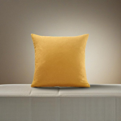 Luxury Living Plain Velvet Chenille Cushion Ochre from B&Q