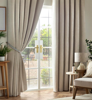 Luxury Living Chenille Blackout Pencil Pleat Taped Top Curtains Cream from B&Q