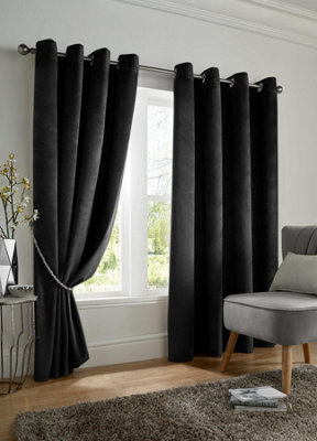 Luxury Living Velvet Blackout Ring Top Curtains Black from B&Q