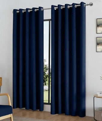 Luxury Living Temple Velvet Ring Top Curtains Navy