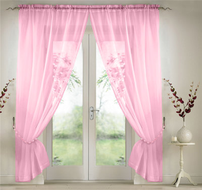 Luxury Living Elegant Plain Voile Curtain Panels Pair With Free Tie Backs Pink from B&Q