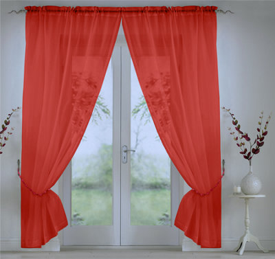 Luxury Living Elegant Plain Voile Curtain Panels Pair With Free Tie Backs Red from B&Q