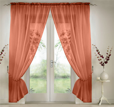 Luxury Living Elegant Plain Voile Curtain Panels Pair With Free Tie Backs Terracotta from B&Q