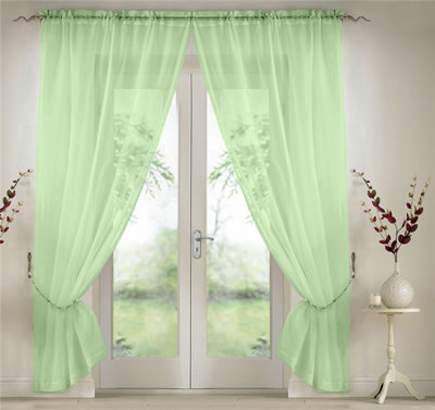 Luxury Living Elegant Plain Voile Curtain Panels Pair With Free Tie Backs Lime from B&Q
