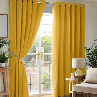 Luxury Living Chenille Blackout Ring Top Eyelet Curtains 168Cm X 137Cm Ochre from B&Q