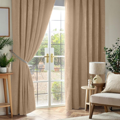 Luxury Living Chenille Blackout Pencil Pleat Top Curtains 117Cm X 137Cm Beige from B&Q