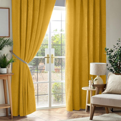 Luxury Living Chenille Blackout Pencil Pleat Top Curtains 168Cm X 137Cm Ochre from B&Q