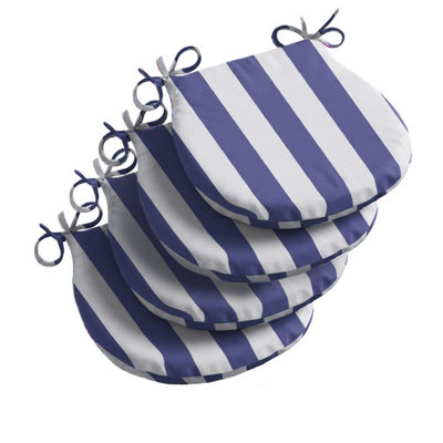 Luxury Living Wide Striped Outdoor D Shaped Seat Pad Blue from B&Q