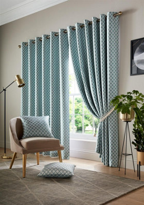 Luxury Living Cotswold Two Tone Ring Top Curtains Teal from B&Q