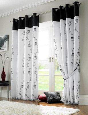 B&Q -  Tahiti Organza Voile Ring Top Curtains Black
