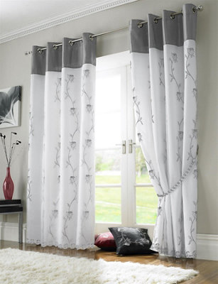 B&Q -  Tahiti Organza Voile Ring Top Curtains Silver