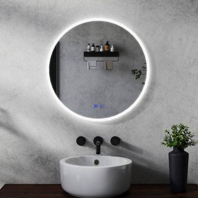 Maerts-E Round Bathroom Mirror With Led Lights 900mm Demister 3 Colour Dimmable Lights Memory Touch Switch from B&Q