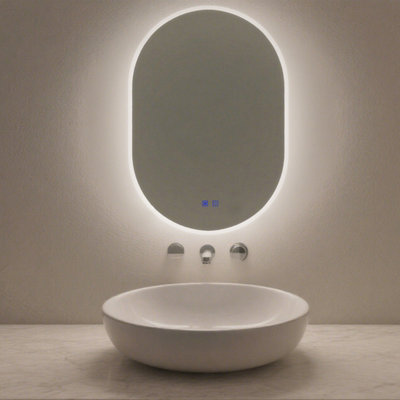 Maerts-E 600X1000mm Oval Bathroom Led Mirror With Demister 3 Light Colors Dimmable Wall Switch / Touch Sensor Control from B&Q