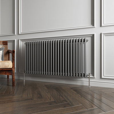 B&Q -  Traditional 2 Column Radiator Anthracite Horizontal (H)600mm (W)1190mm 5425 Btu Cast Iron Style Radiator