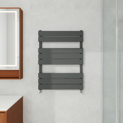 AVER-GROWTH 800X600mm Designer Flat Panel Heated Towel Rail Radiator Bathroom Warmer Heating Anthracite from B&Q