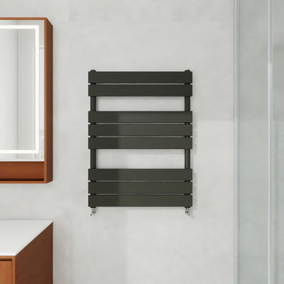 AVER-GROWTH 800X600mm Designer Flat Panel Heated Towel Rail Radiator Bathroom Warmer Heating Black from B&Q