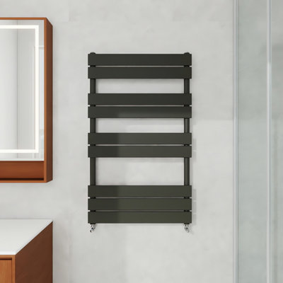 AVER-GROWTH 1000X600mm Designer Flat Panel Heated Towel Rail Radiator Bathroom Warmer Heating Black from B&Q
