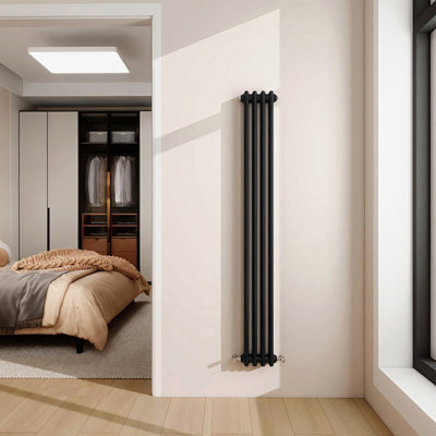 AVER-GROWTH 1500X200mm Vertical Traditional 2 Column Cast Iron Style Radiator Black from B&Q