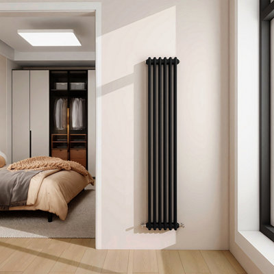 1500X290mm Vertical Traditional 2 Column Cast Iron Style Radiator Black