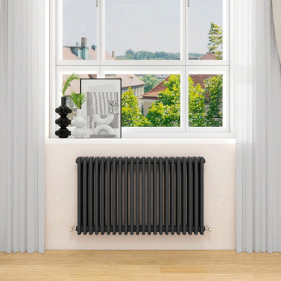 B&Q -  600X1010mm Horizontal Traditional 3 Column Cast Iron Style Radiator Anthracite