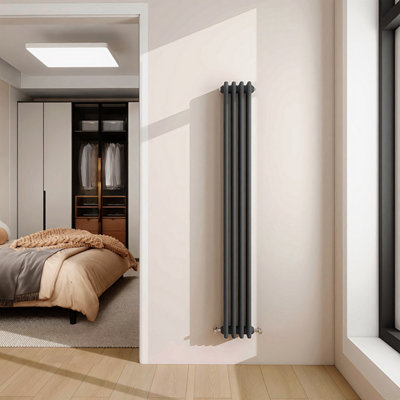 AVER-GROWTH 1500X200mm Vertical Traditional 3 Column Cast Iron Style Radiator Anthracite from B&Q