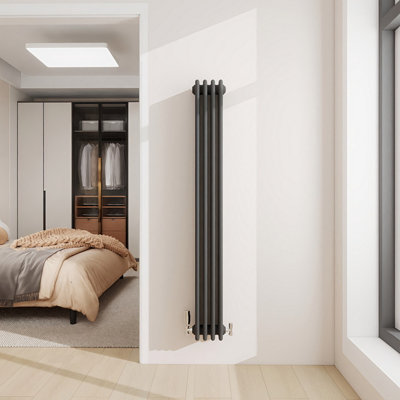AVER-GROWTH 1500X200mm Vertical Traditional 4 Column Cast Iron Style Radiator Anthracite from B&Q