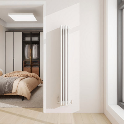 AVER-GROWTH 1500X200mm Vertical Traditional 4 Column Cast Iron Style Radiator White from B&Q