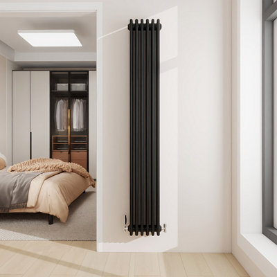 1800X290mm Vertical Traditional 4 Column Cast Iron Style Radiator Black