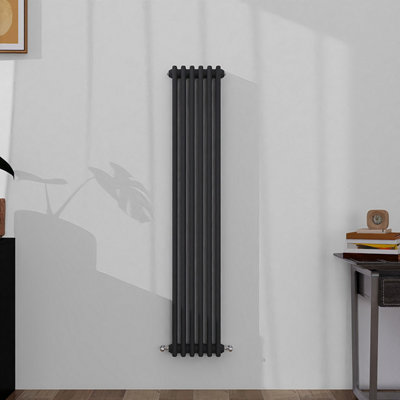 B&Q -  Classic 3 Column Cast Iron Inspired Radiators Anthracite For Central Heating 1500X290mm