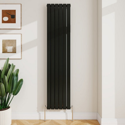 Sline Radiator Vertical Double Panel Flat Black Designer Radiator 1800X408mm from B&Q