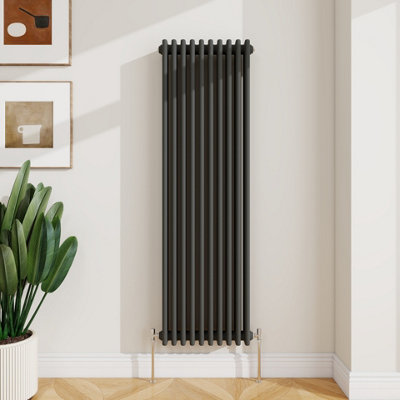 B&Q -  Radiator Classic 3 Column Cast Iron Inspired Radiators Anthracite For Central Heating 1500X470mm