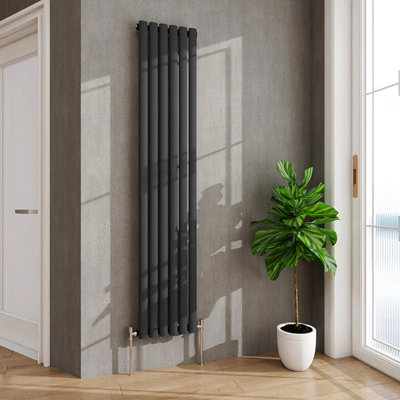 Aver-Growth Radiator Vertical Oval Column Single Panel Rad 1800X354mm Anthracite from B&Q