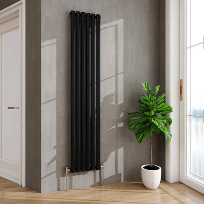 Aver-Growth Black Radiator Vertical Oval Column Single Panel Rad 1800X354mm from B&Q