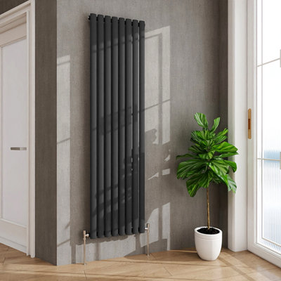 B&Q -  Anthracite Radiator Vertical Oval Column Single Panel Rad 1800X472mm