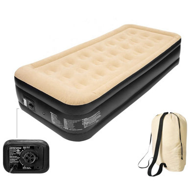 Trendi Single Inflatable Air Bed With Built In Electric Pump High Raised Flocked Air Mattress For Guests And Camping